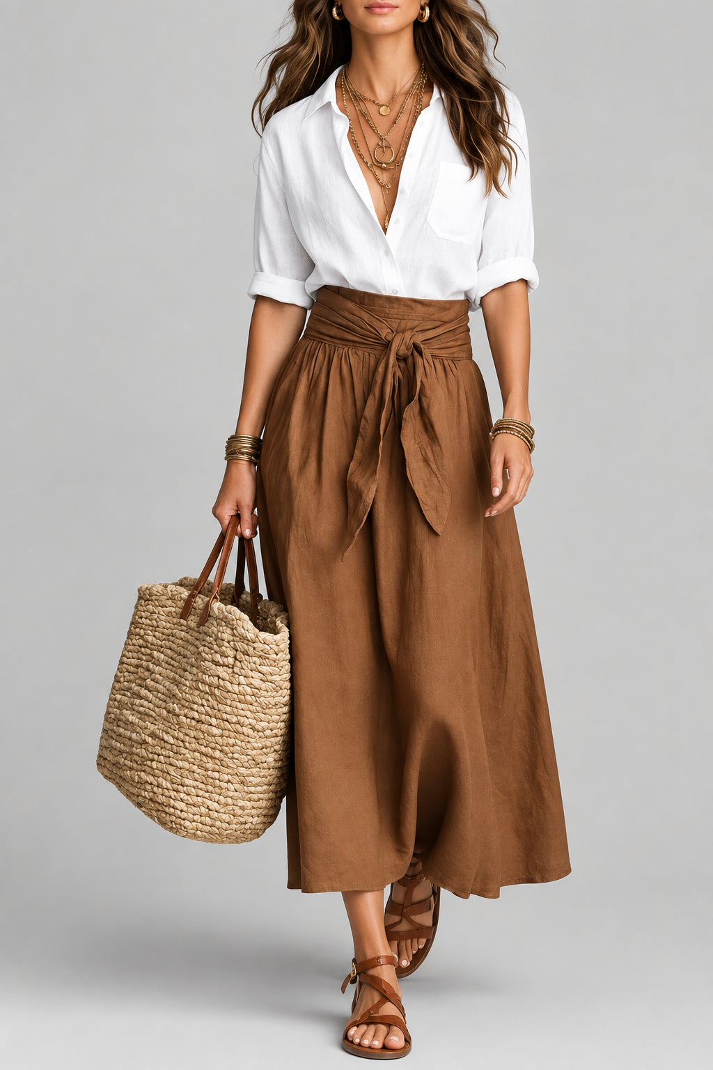 Vera™ | Set di Due Pezzi: Top Nero e Gonna Midi Verde Oliva