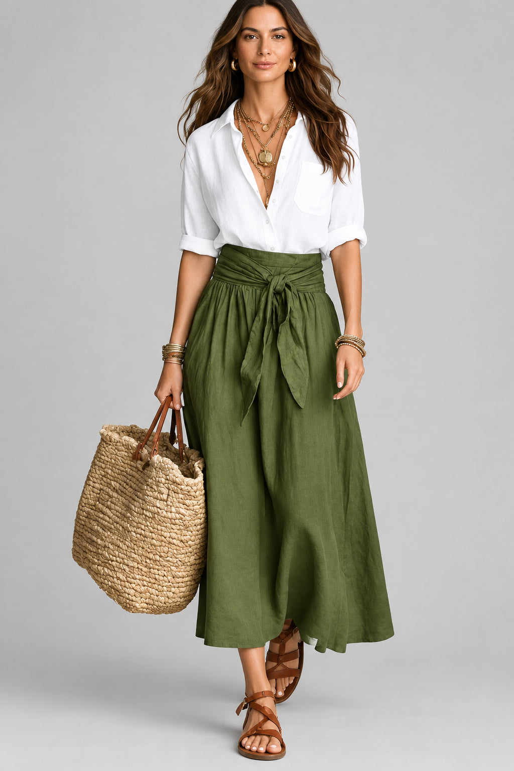 Vera™ | Set di Due Pezzi: Top Nero e Gonna Midi Verde Oliva