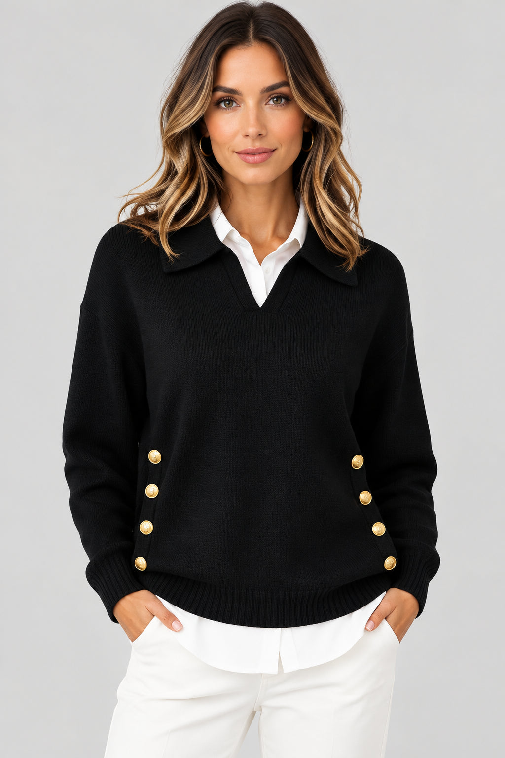 Vicenta | Maglione con Collo Polo e Bottoni